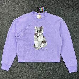 Teddy Fresh Cat Sweatshirt S Purple Don’t Touch Me Embroidered Applique Crewneck